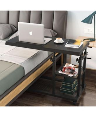 Adjustable C Table with Wheels, Tiltable Laptop Stand & TV Tray with Shelves for Sofa, Bedside, or Couch