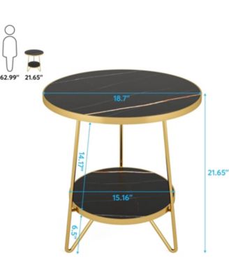 Faux Marble End Table, 2-Tier Round Side Table with Shelves, Modern Accent Table for Living Room or Bedroom
