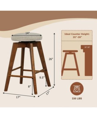 2 Pieces 26 Inch Backless Swivel Barstools with Linen Fabric Seat