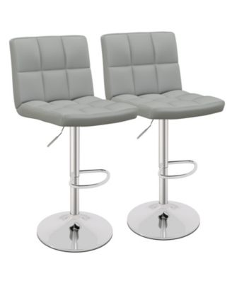 Set of 2 Square Swivel Adjustable Bar Stools with Back and Footrest
