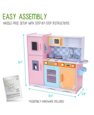 Kids Kitchen Set, Wooden Pretend Play Kitchen - Pink Colorful