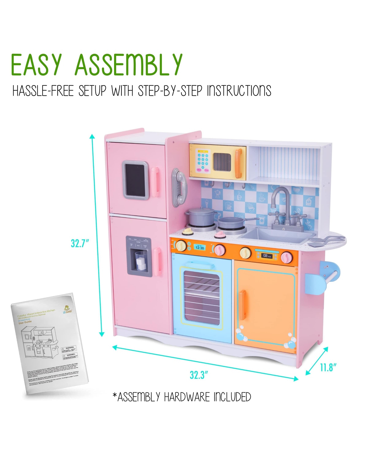Lil' Jumbl Kids Kitchen Set, Wooden Pretend Play Kitchen -Colorful - Pink