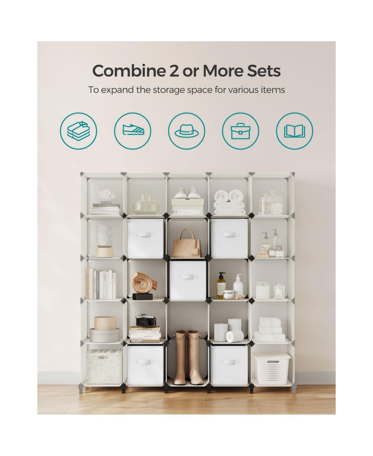 Slickblue Cube Storage Organizer with Storage Boxes, Customizable Shape, Bedroom, Living Room-6 Cubes