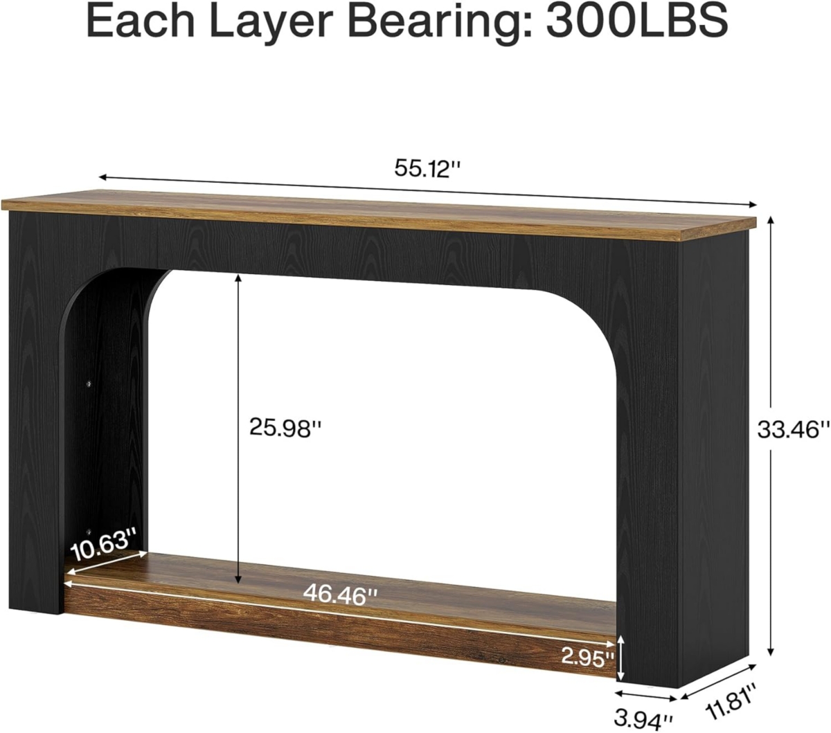 Tribesigns 55-Inch Console Table with Led Lights, Farmhouse 2-Tier Narrow Sofa Table with Storage