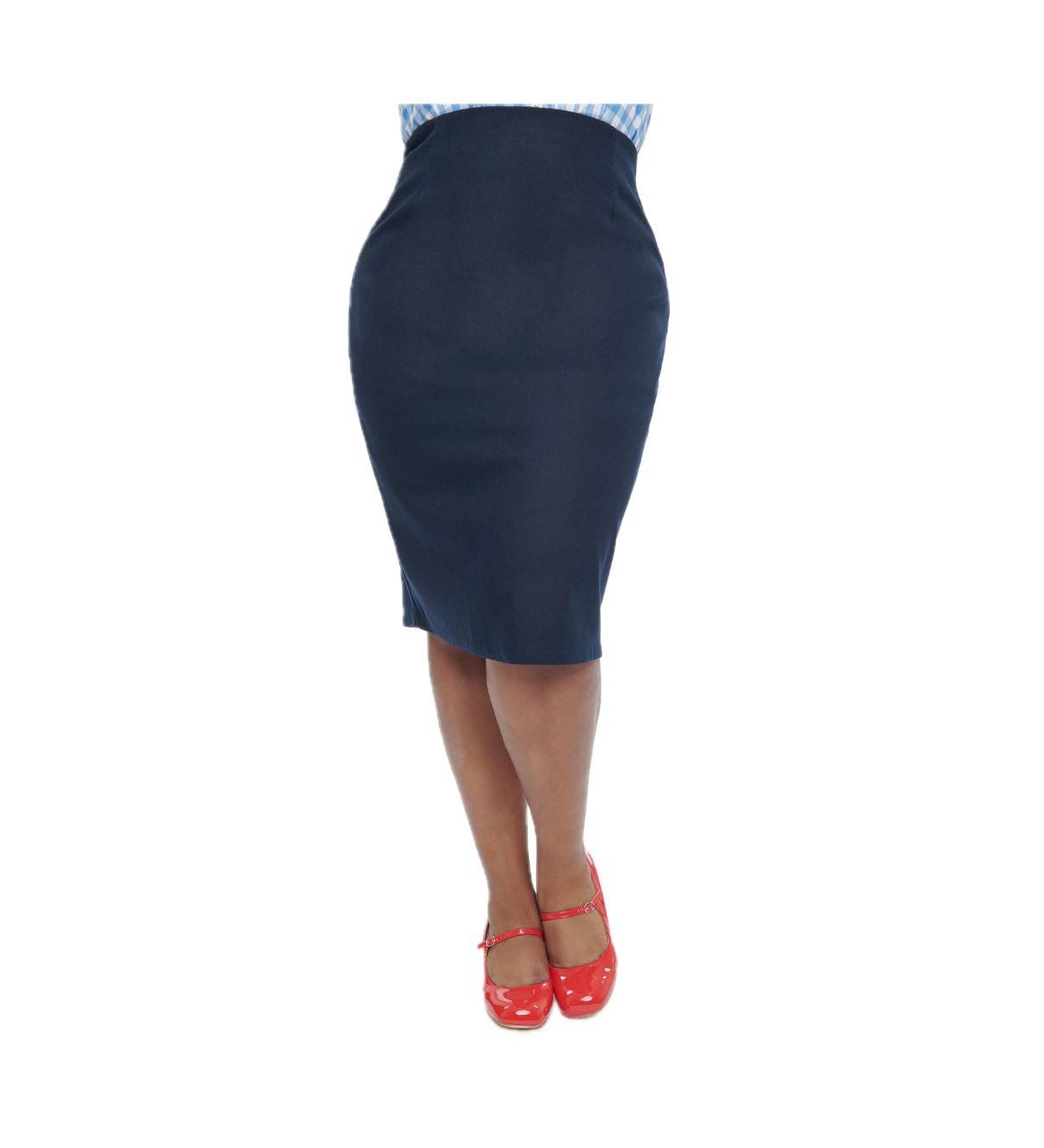 Plus Size 1950s Commuter Wiggle Skirt - Navy