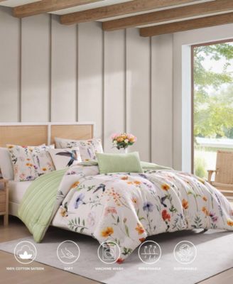 Fresh Cut Flowers Bedding 200 Thread Count 100% Cotton Sateen 5 Piece Reversible King Comforter Set