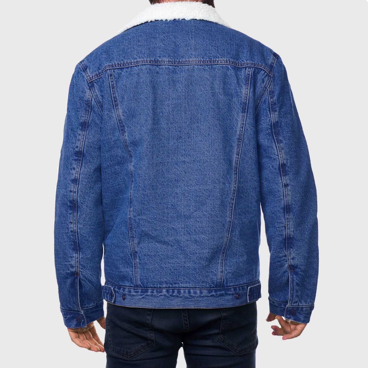 Men's Sherpa Lined Denim Jacket Classic Button Up Jean Trucker Coat