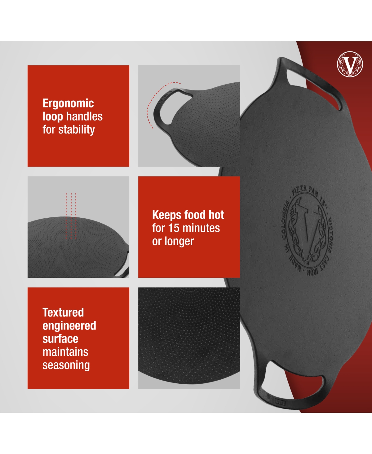 Victoria 15-inch Cast Iron Preseasoned Comal Pizza Pan With 2 Side Handles In Black