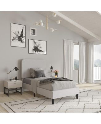 Remi Twin Platform Bed with Headboard - Fabric Upholstered Frame - 14 Wooden Slats - No Box Spring Required