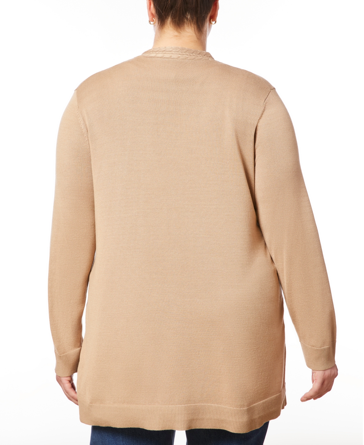 Melissa Paige Plus Size Cable-Knit-Trim Open-Front Cardigan