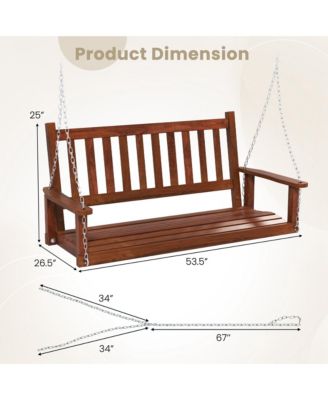 2-Person Wooden Outdoor Porch Swing Heavy Duty Patio Hanging Bench Chair