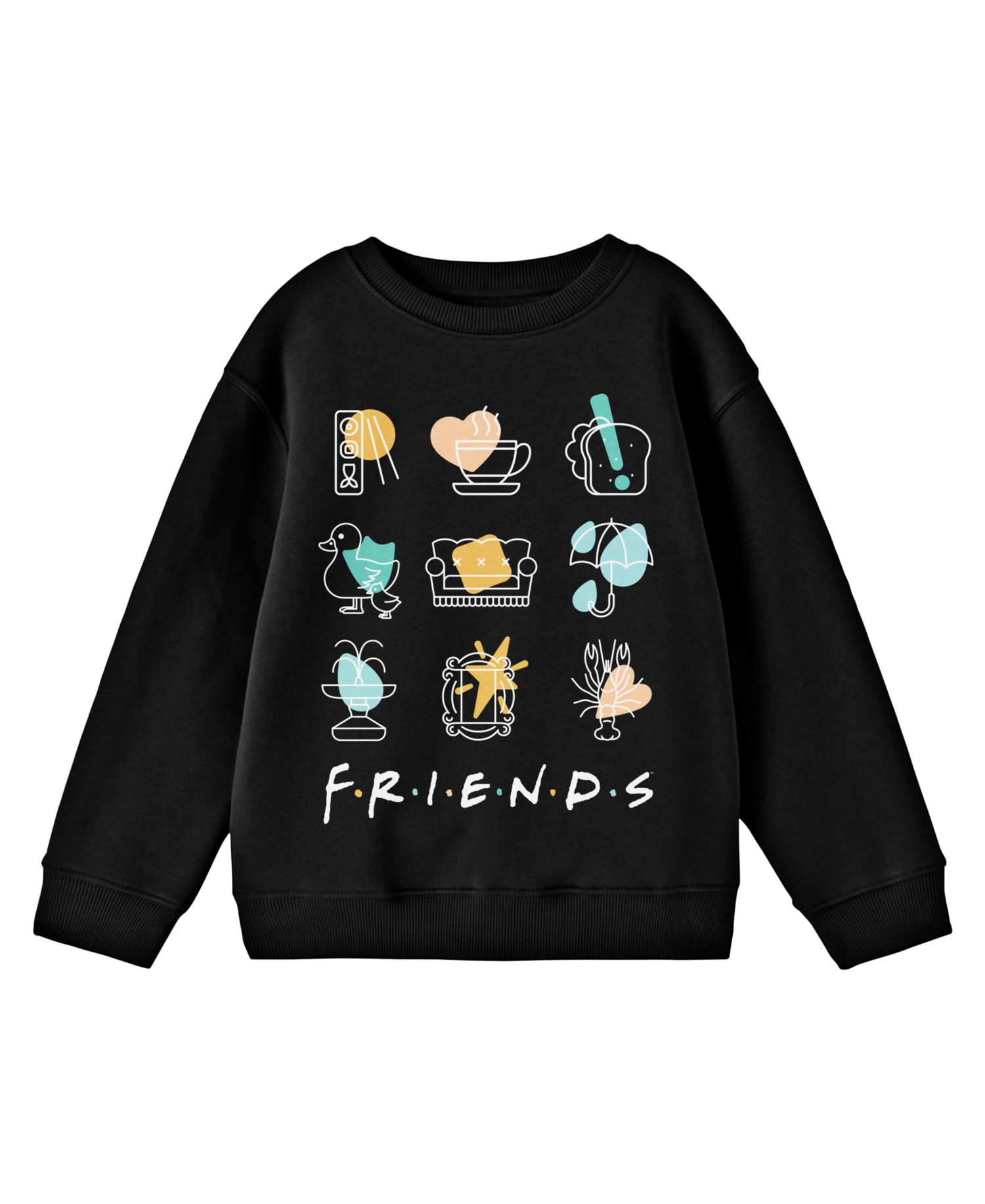 Boys Tv Show Icons Line Art Youth Black Long Sleeve Shirt