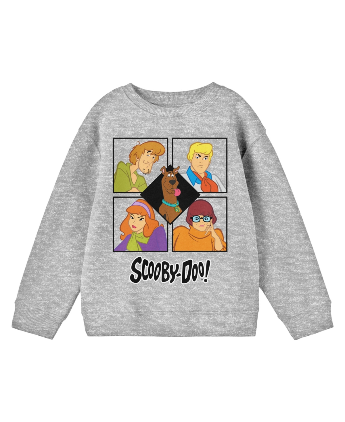 Scooby Doo Boys Mystery Inc Group Art Athletic Heather Long Sleeve Shirt