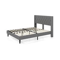 SUGIFT Full Size Upholstered Platform Bed with Button Tufted Headboard