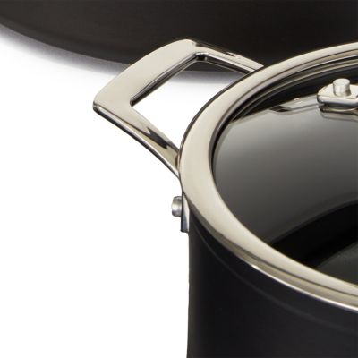 Essentials Non-stick Hard Anodized 8" Stockpot 3.3qt. With Glass Lid, Black