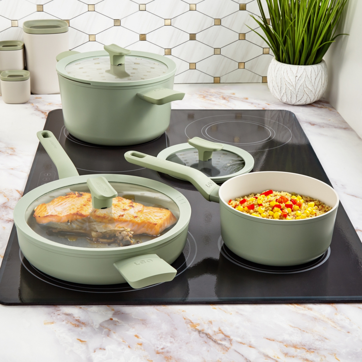 BergHOFF Balance 6Pc Non-stick Ceramic Cookware Set With Glass Lid, Recycled Aluminum