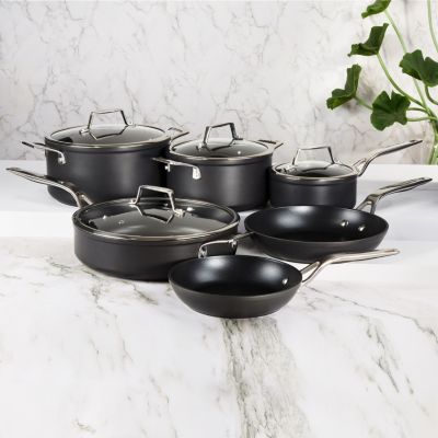 Essentials 4Pc Non-stick Hard Anodized Simmer Set With Glass Lids, Black