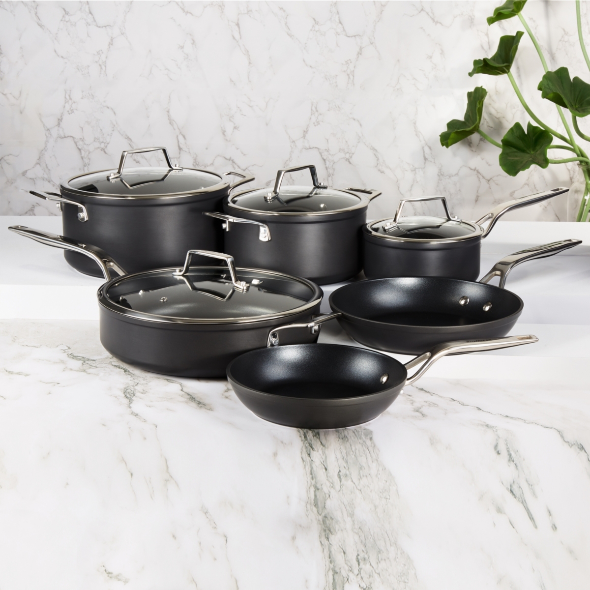 BergHOFF Essentials 4Pc Non-stick Hard Anodized Simmer Set With Glass Lids,- Black