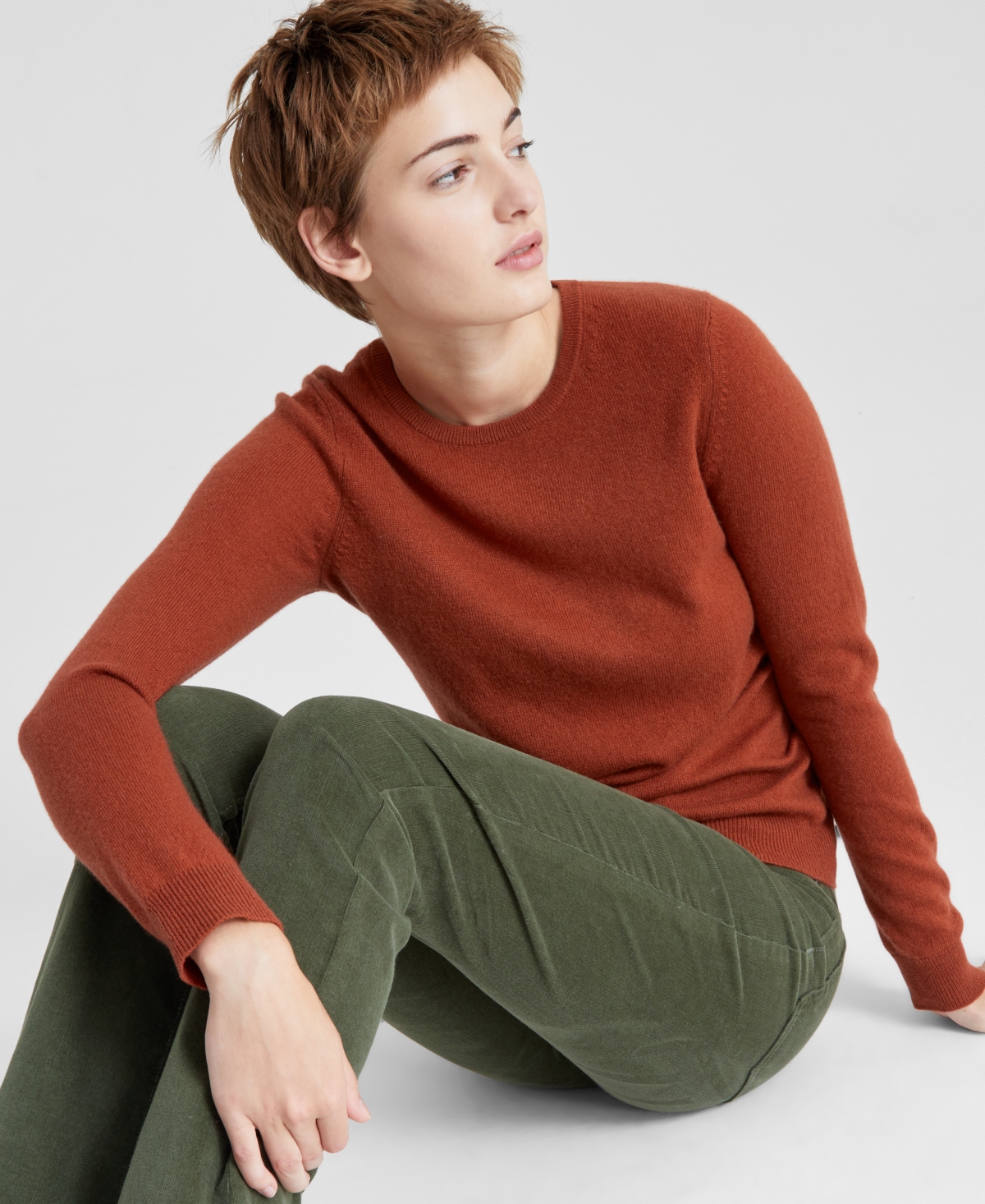 Charter Club 100% Cashmere Women's Long-sleeve Crewneck Sweater, Created For Macy's In Bronze Pecan