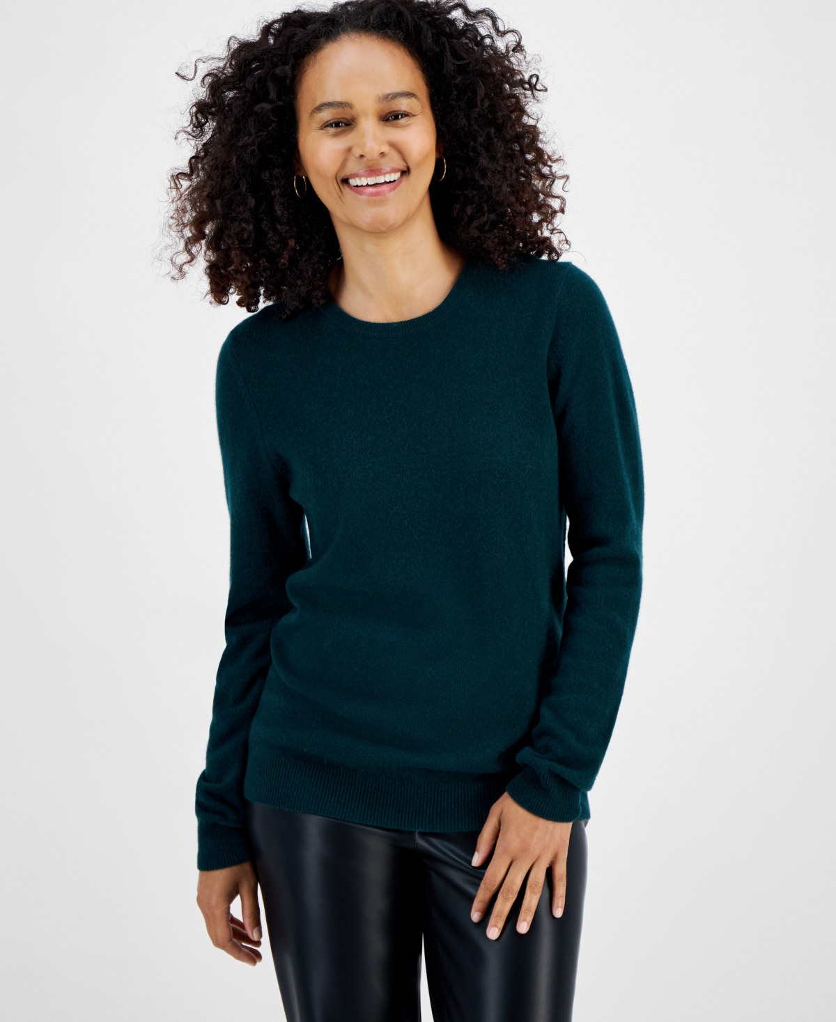 Charter Club 100% Cashmere Women's Long-sleeve Crewneck Sweater, Created For Macy's In Deep Pine