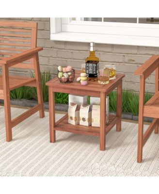 Patio Acacia Wood Side Table 2-Tier Square End Table Porch Poolside