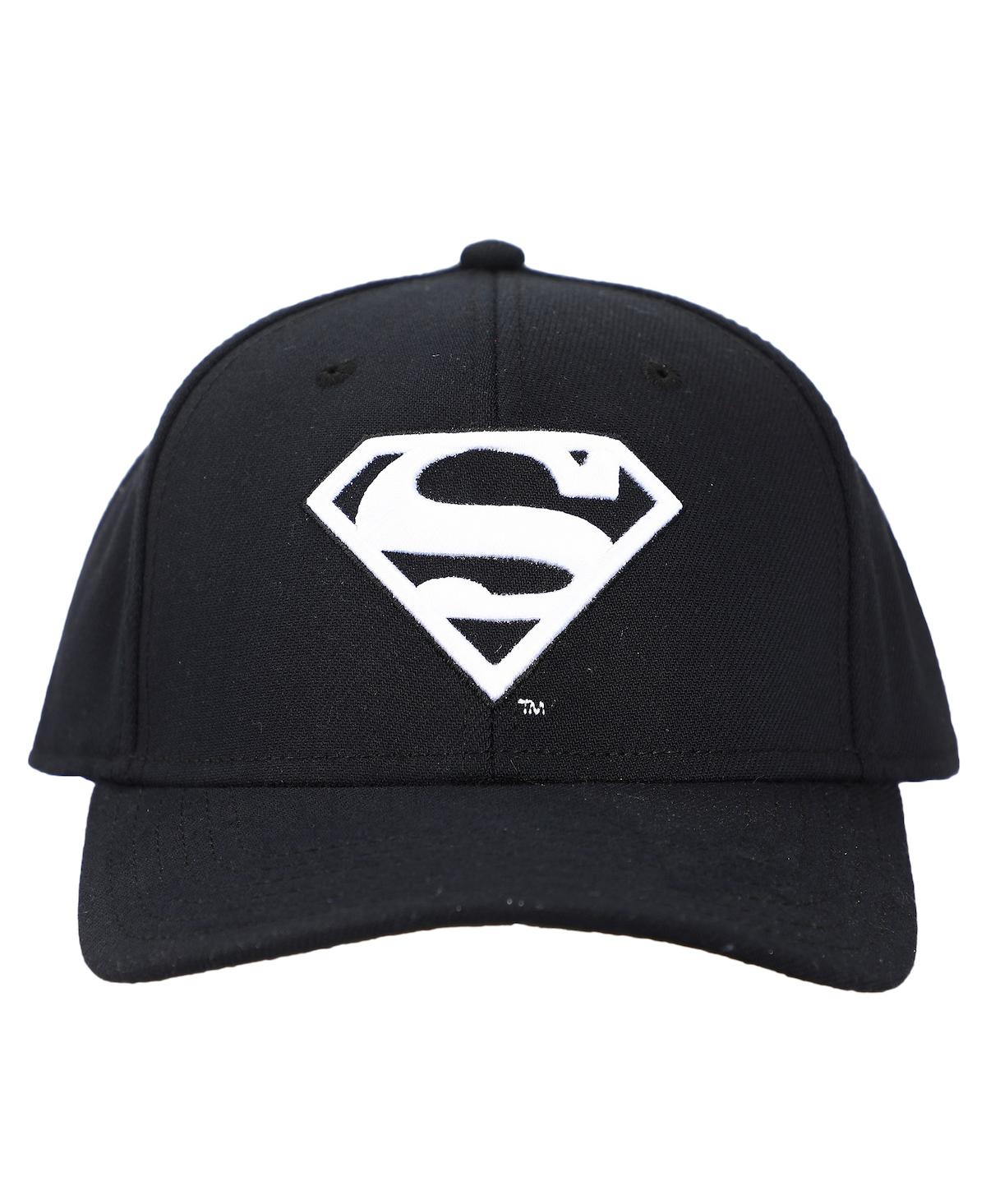 Men's Superman White Logo Black Snapback Hat - Black