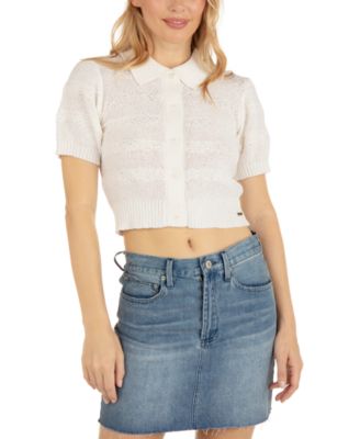 Hurley - Juniors' Sky Cropped Button-Front Cardigan