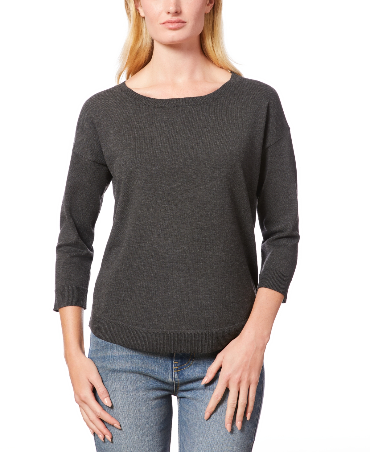 Women's Boat-Neck Button-Back Sweater - Charcoal Grey