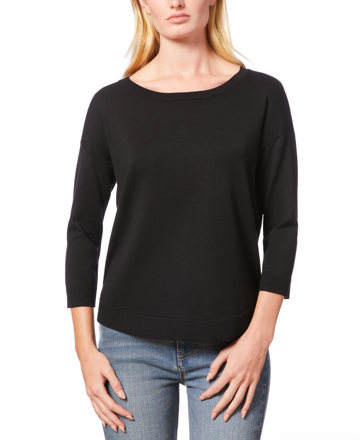Women's Boat-Neck Button-Back Sweater - Jet Black