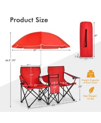 Portable Folding Picnic Double Chair With Umbrella
