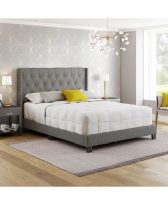 Mia Linen Upholstered Platform Bed Frame with Tufted Headboard - Boyd Sleep