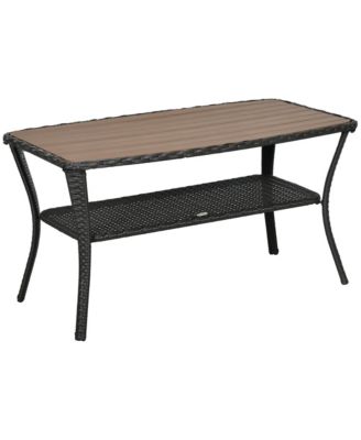 Rattan Outdoor Coffee Table w/ 2-Layer Storage Shelf, Mixed Brown