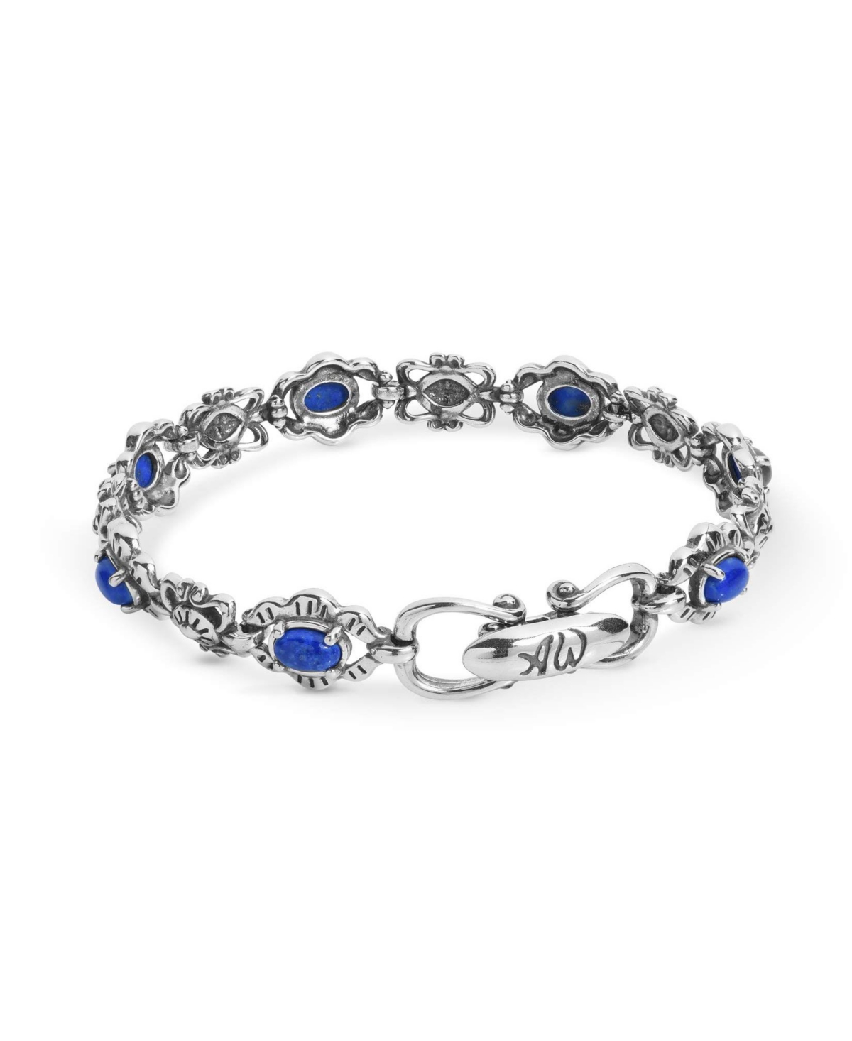 Sterling Silver Women's Link Bracelet Oval Blue Denim Lapis Gemstone Size Small - Large - Blue denim lapis