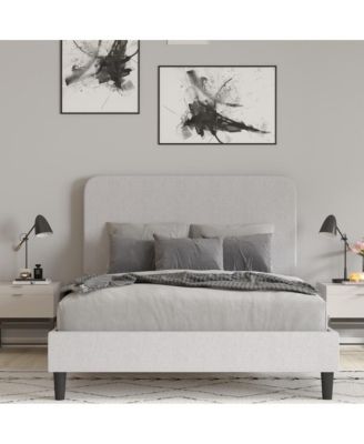 Remi Platform Bed With Headboard - Upholstered Frame - 14 Wooden Slats - No Box Spring Required