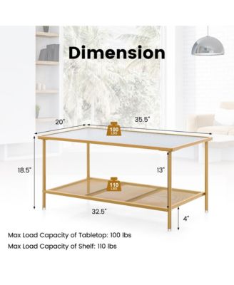 2-Tier Coffee Table with Shelf with Tempered Glass Top & Metal Frame Living Room