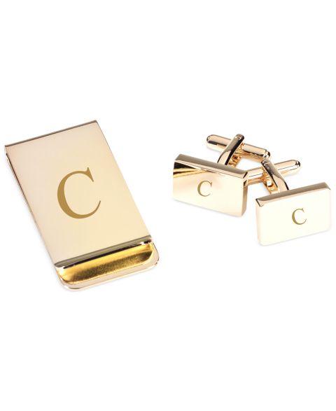 Мужские запонки Bey-Berk Gold Plated Cufflinks and Money Clip Set