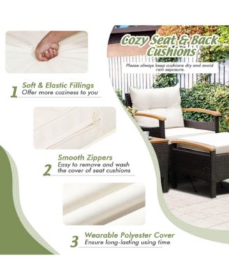 5 Pieces Patio Conversation Set with Cushions Coffee Table and 2 Ottomans