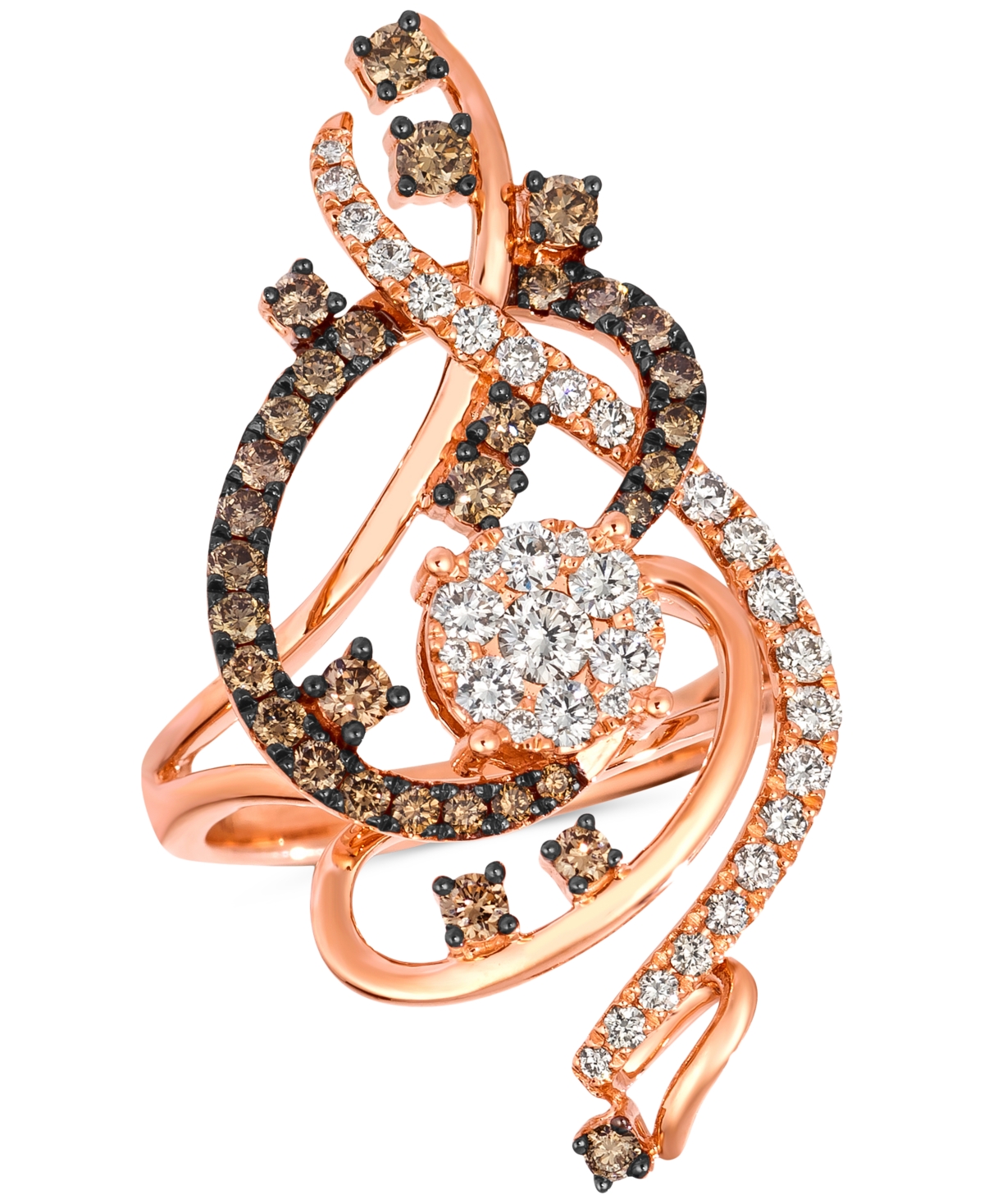 Crazy Collection Chocolate Diamond & Nude Diamond Swirl Statement Ring (1-1/2 ct. t.w.) in 14k Rose Gold