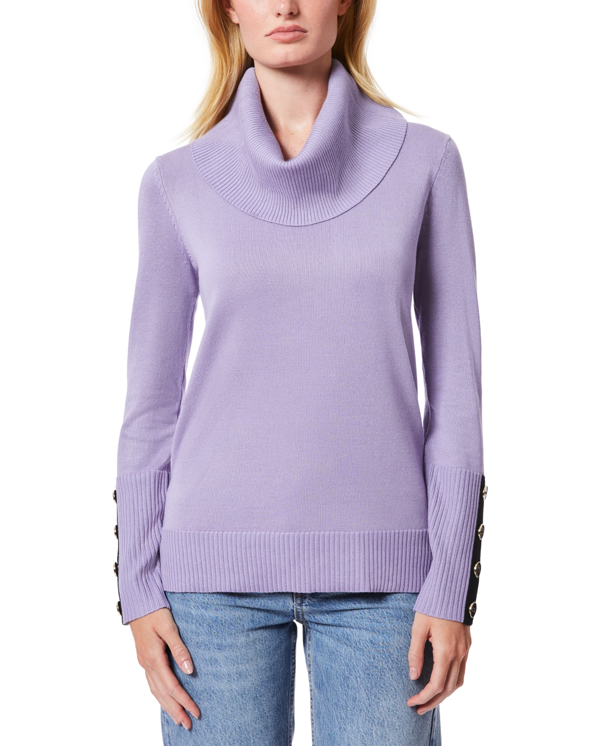 Melissa Paige Women's Petite Contrast-Cuff Cowlneck Sweater