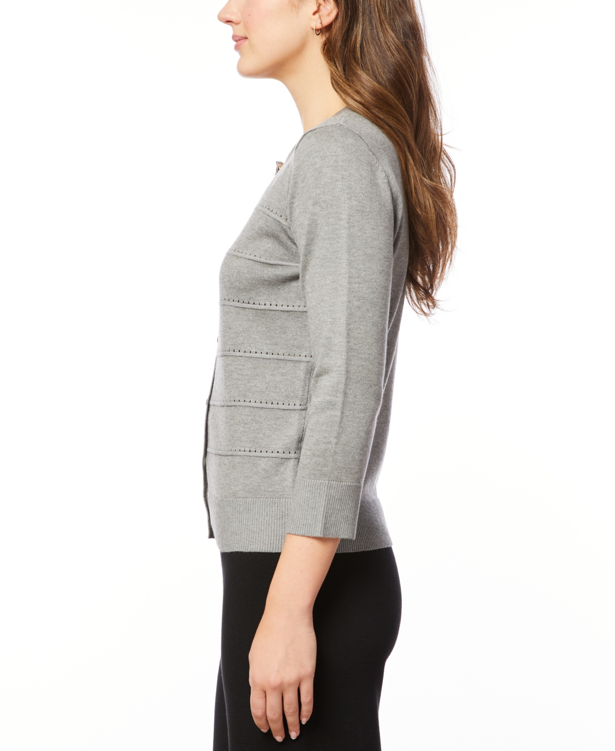 Melissa Paige Women's Petite Pointelle-Striped Scoop-Neck Cardigan