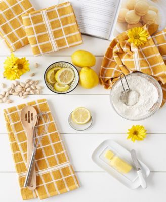 Basic Terry Collection Windowpane Dishtowel Set, 16x26", Honey Gold Check, 4 Piece