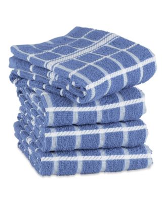 Basic Terry Collection Windowpane Dishtowel Set, 16x26", Stonewash Blue Check, 4 Piece