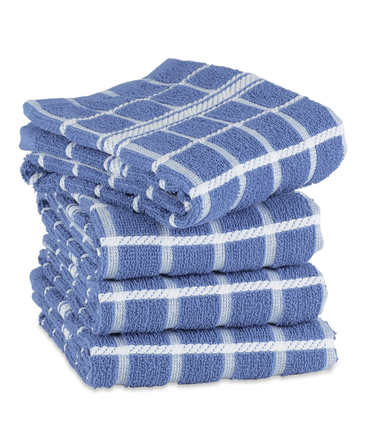 Design Imports Basic Terry Collection Windowpane Dishtowel Set, 16x26", Stonewash Blue Check, 4 Piece In Stonewash Blue Check