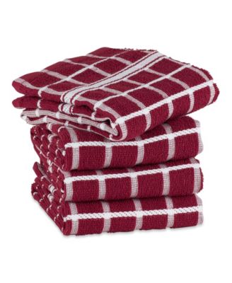 Basic Terry Collection Windowpane Dishtowel Set, 16x26", Wine Check, 4 Piece