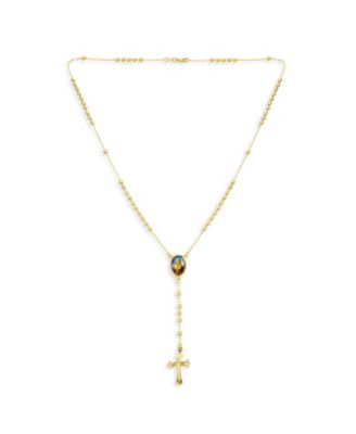 Catholic Christian Prayer Rosario Cross Catholic Virgin Mother Mary Rosary Beads Necklace 18K Gold Plated Brass