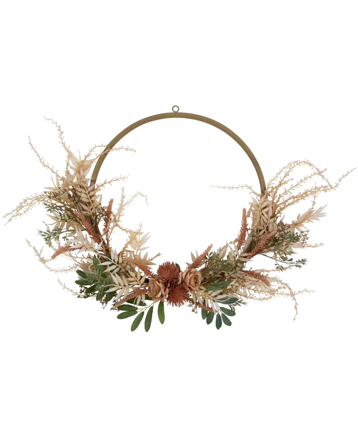 Fall Harvest Pale Roses with Foliage Artificial Wreath 24-Inch Unlit - Brown