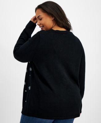 Plus Santa Embellished Crewneck Sweater, Created for Macy's