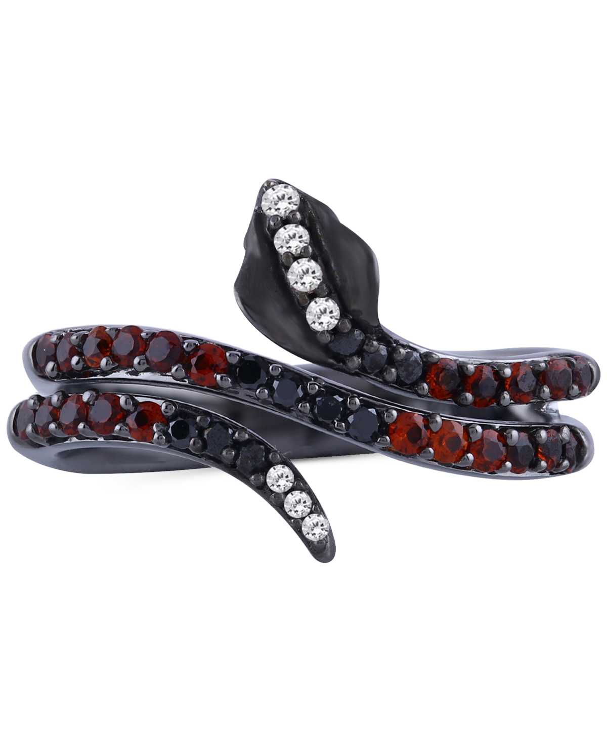 Rhodolite Garnet (3/4 ct. t.w.) & Diamond (1/6 ct. t.w.) Jafar Snake Ring in Black Rhodium-Plated Sterling Silver - Black Rhodium-Plated Sterling Silv