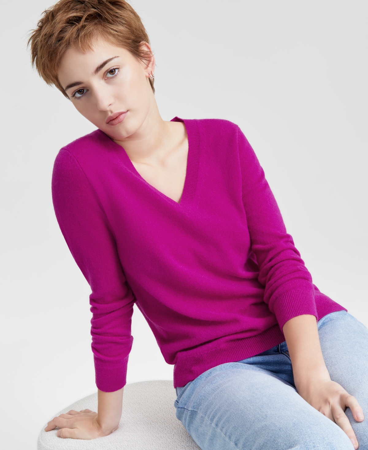Charter Club 100 Cashmere Women s V neck Long sleeve Sweater Created For Macy s In Fuchsia Flirt ModeSens