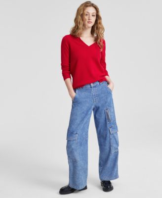 Women's 100% Cashmere V-Neck Long-Sleeve Sweater